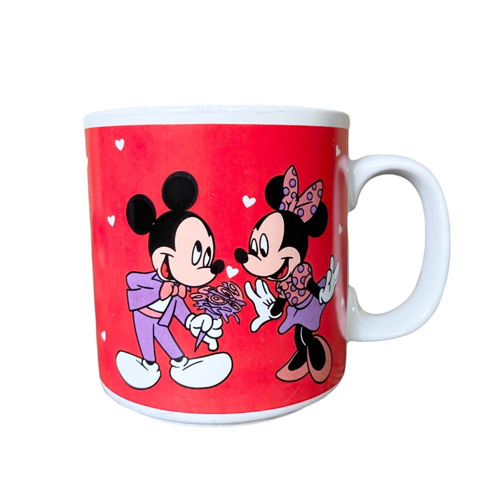 DISNEY Vintage Mickey and Minnie Mouse Valentine’s Day Ceramic Coffee Mug 12 oz